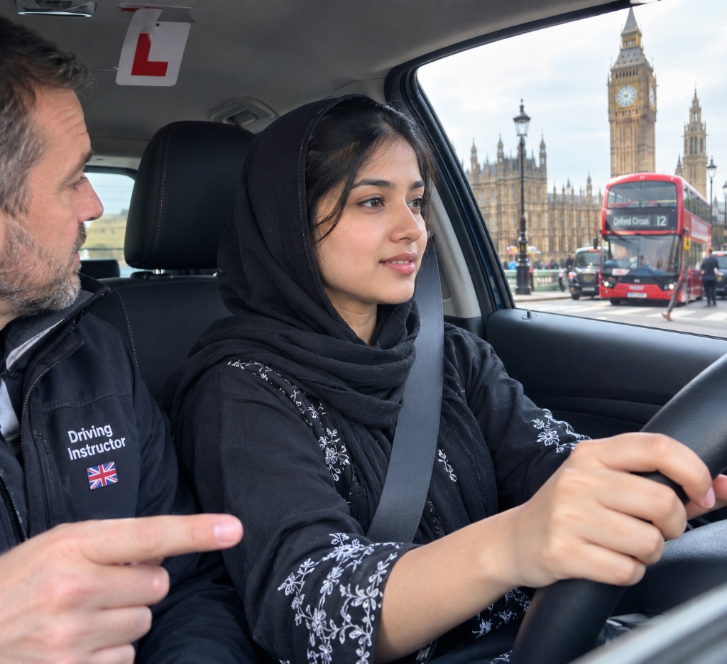 Bangladeshi girl learning to drive in London